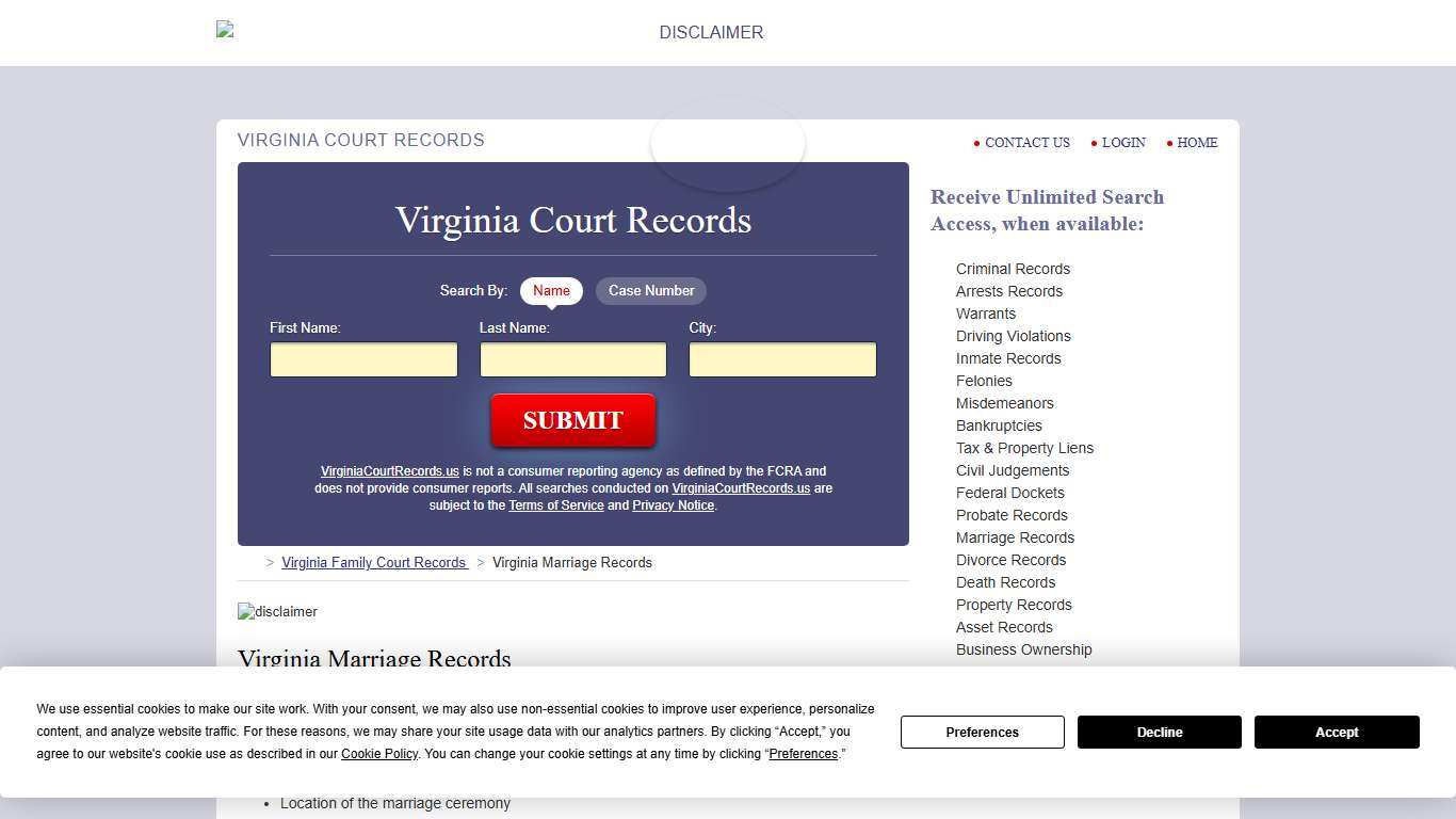 Virginia Marriage Records Search | VirginiaCourtRecords.us